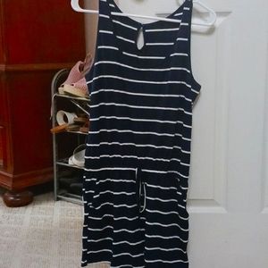 Navy Blue & White Striped Romper - Medium
